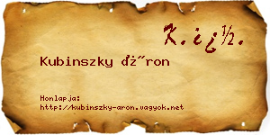 Kubinszky Áron névjegykártya